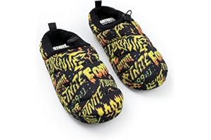Fortnite Boys Black, Orange, Yellow Logo Slip On Loafer Slippers | Comfortable Home Wear for Lounging | Perfect for Gaming Enthusiasts Merch