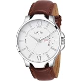 Matrix Antique Day & Date Leather Strap Analog Silicone Watch For Men & Boys - Black