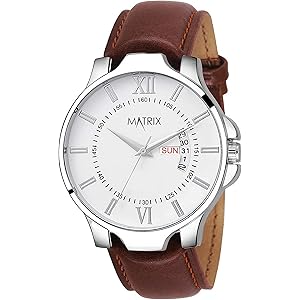 Matrix Antique Day & Date Leather Strap Analog Silicone Watch For Men & Boys - Black