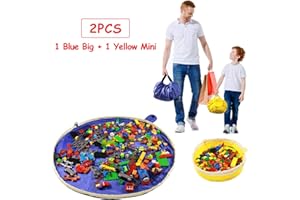 SUMBABO Toy Storage Mat Bag - Play Mat Bag and Toy Organizer Storage Bag by Drawstring for Toy Bricks - Toy Storage Container for Kid with Cap Like Travel Bag as Gift 2Pcs=1Big+1Mini