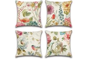 Artscope Imperméable Housse de Coussin, Lot de 4 Extérieur Fleurs Colorées, Oiseaux et Papillons Canapé Taie d'oreiller pour Patio Jardin Salon Chambre Décoration, 45x45cm