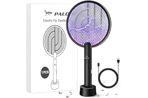 PALONE Raquette Electrique Insectes 4000V Raquette Moustique Electrique Tapetteà Mouche avec Base, USB Rechargeable UV Exterminator (Noir, 1PC)