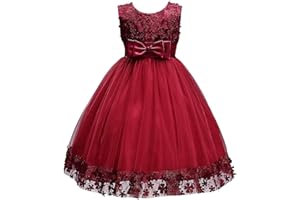 Discoball Girls Princess Dress,Tulle Bow Lace Embroidery Flower Girl Dress,Birthday Party Wedding Bridesmaid First Communion Girls' Dresses for 1-10 Years