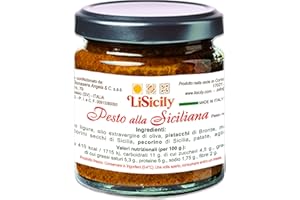 LISICILY DOLCI PER PASSIONE LiSicily - PESTO ALLA SICILIANA 200 Gr - PRODOTTO ARTIGIANALE - Pesto Fresco Fatto in Casa - Un Mix Perfetto di Pistacchio, Mandorle, Pecorino e Pomodori Secchi- Solo Ingredienti di Origine Siciliana