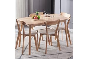 DZOVAD Wood Dining Table and Chairs Set 4, Farmhouse Kitchen Table Set, 100% Natural Solid Wood Material, FSC-Certified