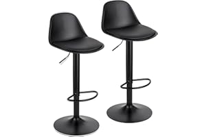Baroni Home Set 2 Sgabelli Girevoli con Schienale e Cuscino, Altezza Regolabile e Poggiapiedi, Fondo Antigraffio, Ideale per Sala da Pranzo, Ristorante, Nero, 40x40x80-104 cm
