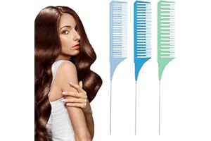 MHDUYEG 3 Piezas Peine Mechas Peine Peluqueria Peine Cola de Rata Peine Para Mechas Pelo Peine Antiestático Eine de Cola de Acero Inoxidable, Para el Peinado del Cabello Masculino y Femenino