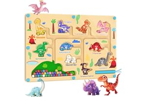 HOUYA-TEC Giochi Montessori 3 4 5 6 Anni,Dinosauro Labirinto Magnetico Bambini di Numeri Colore in Legno,Imparare i Colori Gioco di Conteggio Ordinamento,Palline Magnetiche Colorate,Regalo per Bambini (1)