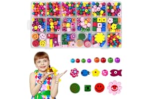 Huucozn Lot de 500 Perles en Bois Colorées à Enfiler Perles De Bricolage avec Trou à Enfiler Perle en Bois Colorée pour Enfants Perle de Bricolage pour Bracelets, Colliers,Bijoux,Cadeaux pour DIY