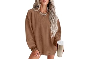 QIXING Damen Sweatshirt Oversize Pullover Rundhals Baumwollpullover Langarm Cordpullover Tops Herbst Mode Outfits 2025