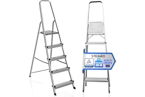 PAULAND CO PAULAND Escalera Plegable de Aluminio 5 Peldaños - Soporte Reforzado para Máxima Estabilidad (200 kg) - Escaleras Plegables Pequeñas para Hogar, Cocina y Trabajo