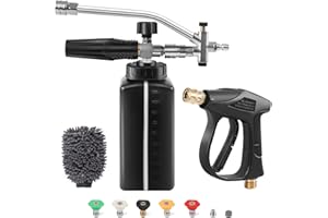Roadtime Pressure Washer Gun 4000 PSI with Foam Cannon,Foam Cannon 1L with Dual Connector,5 Nozzle Tips,1/4" Quick Connector,M22 14MM Hose Male Inlet,with Cloth gloves,Soap Dispenser for Car Wash