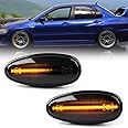 NSLUMO Sequential Amber LED Side Marker Lights for 1998-2006 Mitsu'bishi Lancer EVO Evolution 5 6 7 8 9 Front Fender Turn Signal Indicator Blinker Lamps JDM Style OEM Replacement (Smoked Lens)