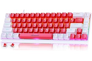 abucow 68-Key Mechanical Keyboard with Colorful Backlight 60% Gaming Keyboard - Red Switches for a Premium Typing and Gaming Experience on PC and Mac (Red-White)