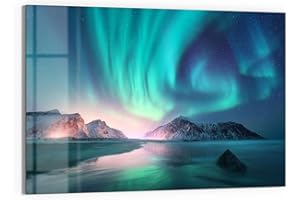 ‎DEQORI DEQORI Glas-Magnettafel | 60x40 cm groß | Motiv "Das Nordlicht der Lofoten" | Memo-Board aus Glas | Magnetboard inkl. Magnete, Stift & Tuch für Küche & Büro | Tafel magnetisch & beschreibbar