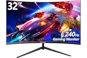 CRUA Gaming Monitor 32 inch 240Hz, Full HD 1080P Curved PC Screen, Moniteur 32 Pouces 1500R Frameless Curved Computer Monitor with FreeSync and Eye Care Technology, Supports VESA