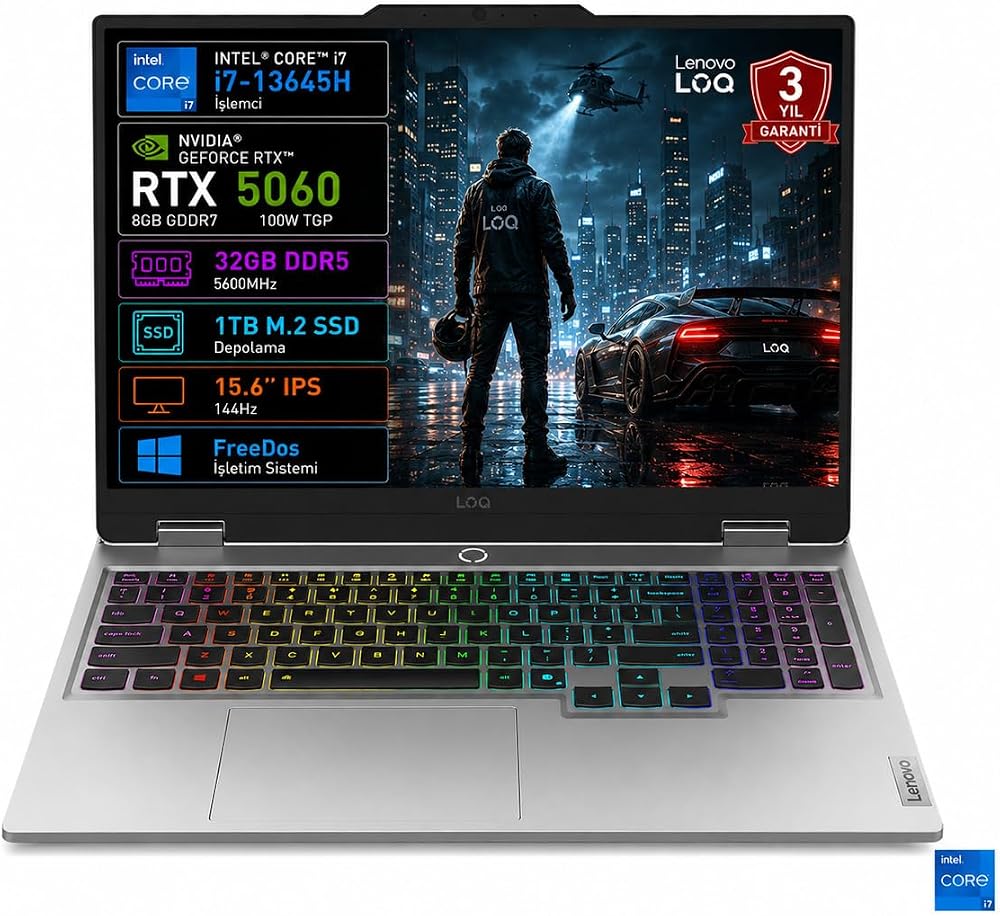 Lenovo | LOQ 15IRX10 | RTX 5060 8GB GDDR7 | 15.6" FHD 144Hz IPS | i7-13645HX | 16GB DDR5 | 1TB SSD | FreeDOS | 83JE01BETR