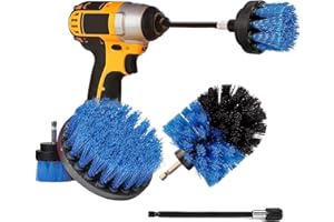 AISENNO Brosses de Nettoyage Ensemble de Brosses pour Perceuse à Fixation Longue et Allongée de 1/4 po Idéales pour Voiture Moquette Sol Salle de Bain Toilettes Cuisine Surface en Céramique(4, Bleu)