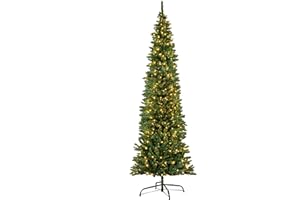 Christmas Tree World | 8ft Artificial Pre-lit Green Italian Pencilimo | Natural and Realistic Look with Bushy and Luxury Quality PVC Tips | Easy to Assemble and Take Down | 82cm Diameter