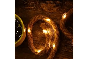GRESONIC Chaîne lumineuse LED d'éclairage de long à piles minuterie corde en coton naturelle de jute rosée couleur de lumière blanc chaud jardin décoration éclairage intérie (40LED 1,5m Fonctionne sur piles)