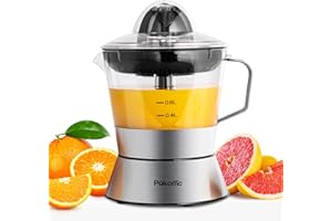 Pukomc Elektrische Zitruspresse, Orangenpresse mit 40 Watt leistungsstarkem und leisem Motor,Zitronenpresse mit Edelstahl 1 L, Kontrolle des Fruchtfleischs, Zitruspresse für Grapefruit und Zitronen.