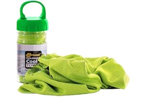 ‎MUXEL Muxel Cool Down Tuch Handtuch Kühltuch gegen Schweiß Sporthandtuch Fitnesshandtuch 2 Tücher und Flasche GRÜN