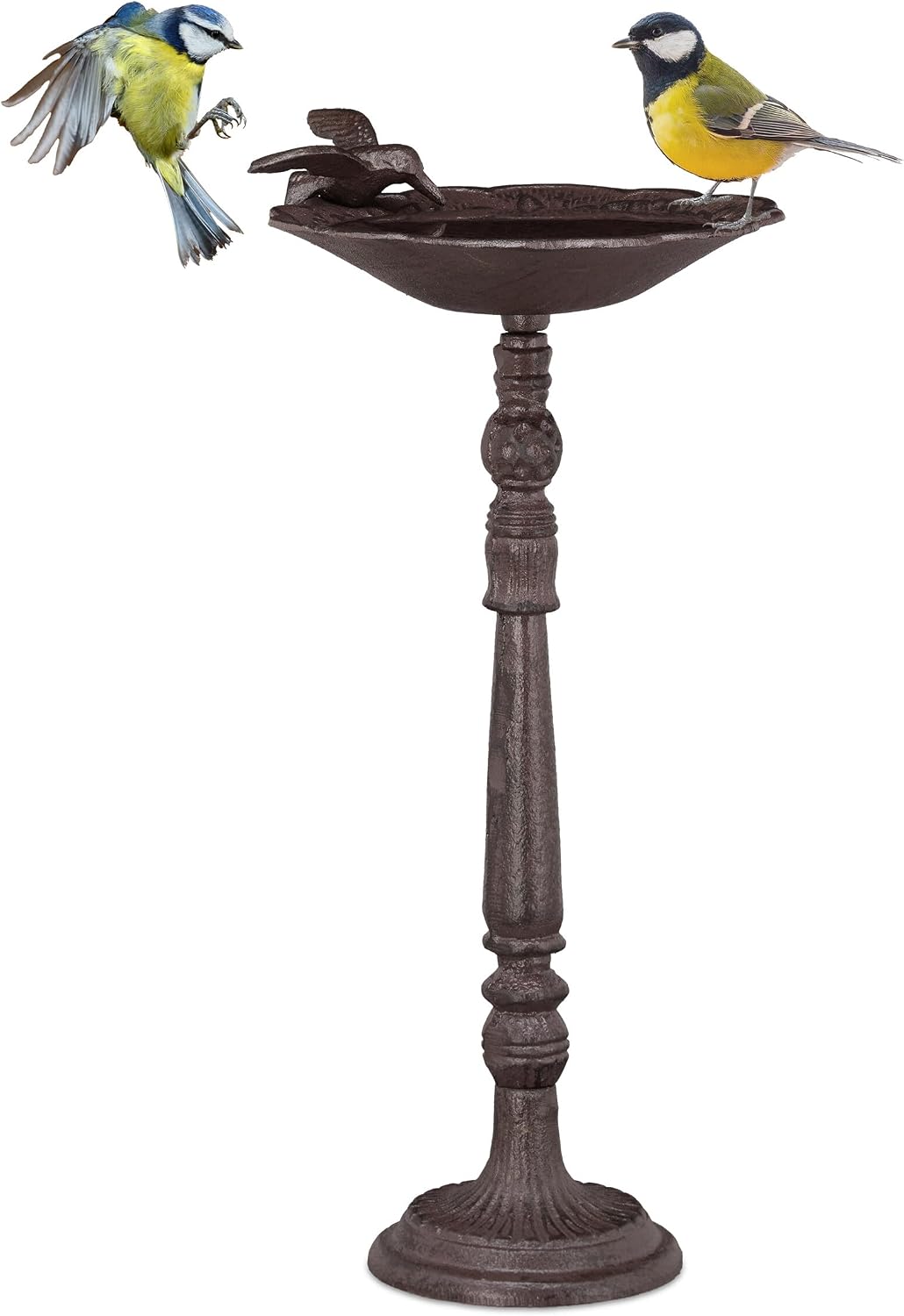 Relaxdays Bebedero Pájaros de Pie, Hierro Fundido, Marrón, 40 cm de Alto