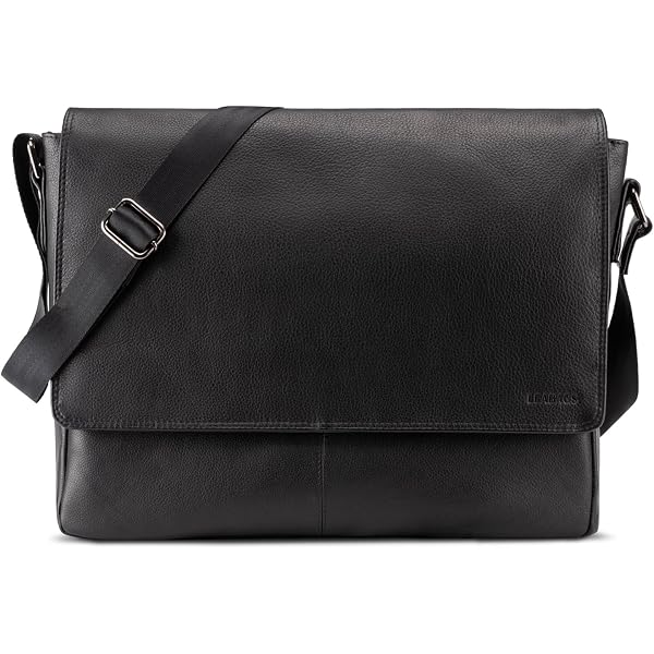 LEABAGS Leder Aktentasche Herren & Damen I Echtleder Laptoptasche Bis 14 Zoll I Umhängetasche Mit Schultergurt I Schultertasche I Messenger Bag I Arbeitstasche I Lehrertasche I Nature Schwarz