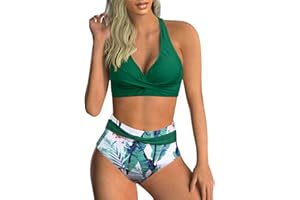 Adigaber Femme Maillots de Bain Deux Pièces Push-up Ensembles Deux pièces de Tie-Dye Chic Taille Haute Bikini Set Col V Élégant