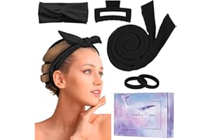 BIEYOC Lokówki do loków, bez wysokiej temperatury, aksamitna taśma na noc, ze szpilką do włosów, antypoślizgowa, do jogi, "zrób to sam", heatless loki, zestaw do długich i średnich włosów (czarna)