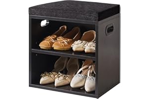 YMYNY Panca Scarpiera con cuscino, Porta Scarpe a 2 livelli con sedile imbottito, armadio regolabile Shoe Organizer per ingresso, soggiorno, corridoio, armadio, 42H * 39L * 28Wcm, nero, HBD028B