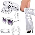 Mineup 9Pc 60 70s Disco Accessories, 60 70s Disco Hat, Disco Costume Set with Disco Gloves, Sunglasses, bracelets, Leg Warmers & Earrings, Abba Costume Set, Disco Fancy Dress Kit for Women Theme Party