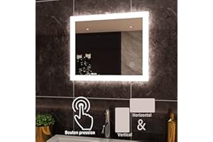 SIRHONA Miroir de Salle de Bains 60x50cm avec éclairage LED Miroir Cosmétiques Mural Lumière Illumination avec Commande par Effleurement