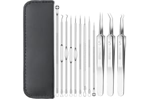 GOTFUN 12 Stücke Mitesserentferner Pickelentferner Set Komedonenquetscher Kit, Akne Mitesser Tools Pickel Entferner Aus Edelstahl Akne Whiteheads Mitesser Entferner Kit mit Box für Gesichtsfehler
