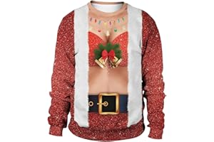 HAOLEI Ugly Christmas Jumpers for Women and Men Funny Novelty Santa Xmas Jumper No Hood 3D Print Snowman Sweatshirt Long Sleeve Pullover Christmas T-Shirt UK Clearance