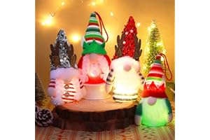 Omdekor Dekoracja bożonarodzeniowa skrzat 4-częściowy, wiedźma Święty Mikołaj, podświetlany LED, dekoracja bożonarodzeniowa, prezent dla dzieci, rodziny, przyjaciół Bożego Narodzenia