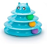 Vealind Pet Interactive Fun Roller Exerciser 3 Level Cat Teaser Ball Toy with 3 Colorful Balls(Blue)