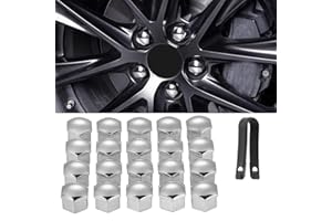 Kalmaegee 20PCS 17MM Wheel Nut Covers Universal Car Wheel Lug Nut Covers Wheel Bolt Covers Caps with Removal Tool (Silver Chrome Plating)