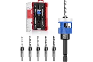 MTCHAVNO Fresa per legno con attacco esagonale da 1/4", in HSS-M2, fori di precisione, per lavorazione del legno – 3,2/3,6/4/4,4/4,8 mm, set di 5 punte per trapano a svasatura con arresto profondo.