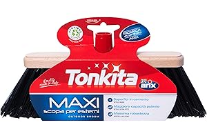 TONKITA | Maxi Scopa per Spazi Esterni, con Assicella Robusta in Legno, Setole Fitte e Inclinate, Materiale 100% Riciclato e Riciclabile, Made in Italy