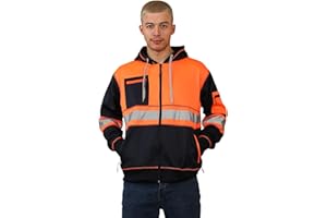Parsa Fashions Hi Vis 3 Zips Hoodie High Visibility Reflective Tape Band Work Safety Hooded Top with Phone & ID Pockets Hood Jacket Sizes S-3XL