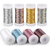 INNAL 8 Rolls of Metallic Gold Thread 400 m for Macrame Crafts | Shiny Thread 0.5mm x 164ft Threads Bracelets (8 Colors) for