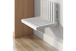 YOUEHSENT Folding Solid Wood Shower Bench Seat, Fold Up Bathroom Stool Seating Chair, Invisible Wall Hanging Chair Stool for Doorway Household Entrance (White)