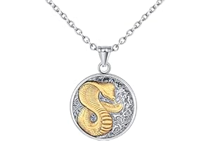 INFINIONLY Vintage Cobra Pattern Necklace Coins Fashion Stainless Steel Lockets Pendants with 55cm Chain Creative Necklets Novelty Jewelry