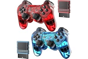 Degulan Wireless Controller for PS-2 High Performance Double Shock Gamepad Joystick Remote Compatible with Play 2 (ClearRed and ClearBlue)