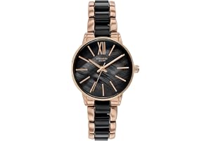 Sonata Poze Quartz Analog Mother of Pearl Dial Two Toned Black and Rose Gold Metal Strap Watch for Women - SP80051KD02W