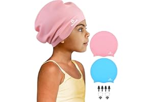 Reymand 2 Pack Extra Große Badekappe Kinder für Langes, Dickes Haar, Silikon Bademütze für Kleinkinder, Jugendliche, Mädchen und Jungen, Langlebige Badehaube Schwimmkappe für Zöpfe, Dreadlocks, Afros