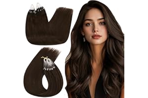 ‎UGEAT Ugeat Micro Extensions Echthaar Microring 50 cm Braun Glatt Microring Loop Extensions Echthaar Dunkelstes Braun Micro Haarverlängerung für Mädchen 50g #2