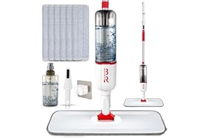 BUUROOHM Scopa Lavapavimenti a Spruzzo Spray Mop Mocio Lavapavimenti con Flacone Ricaricabile da e 6 Tamponi Lavabili Professionale Mop Pavimenti per Casa Cucina Laminato Legno Legno Duro