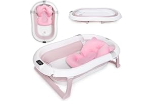 moovkee. Baby Badewanne Faltbar mit Thermometer und Badekissen Faltbare Badewanne Baby 80cm, Babywanne Einsatz, Babybadewanne Neugeborene Baby Wanne Set Neugeboren, Baby Bathtub